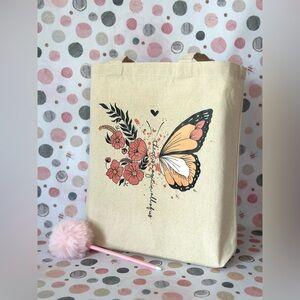 There is Magic in All of Us Canvas Tote Bag Trendy Retro Butterfly Floral Cotton